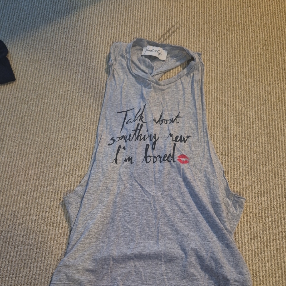 Kendall & Kylie Heather Gray Graphic Tank with Script Label